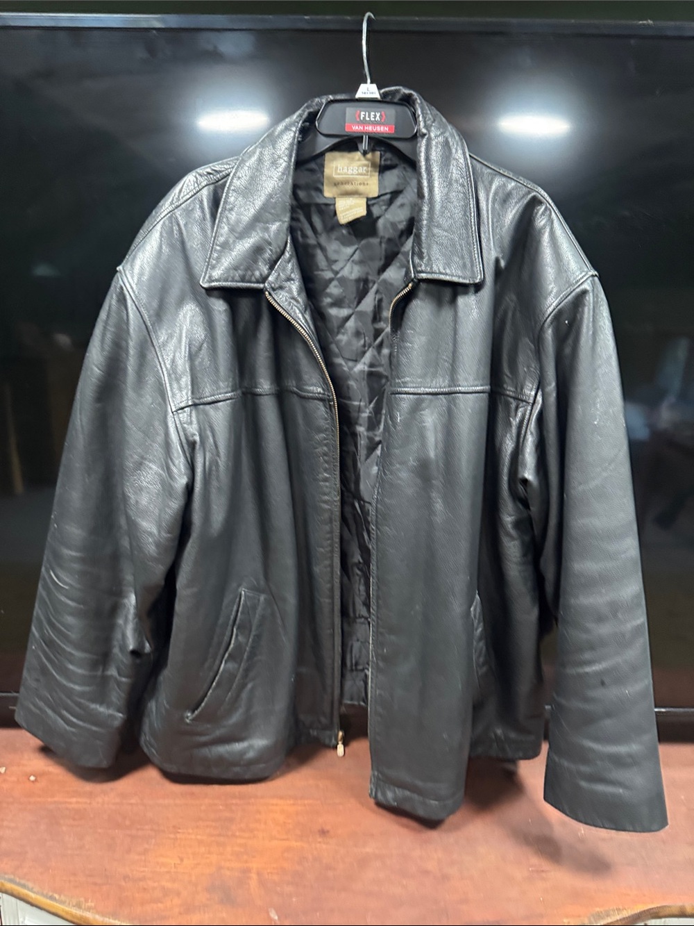 Haggar Black Leather Bomber Jacket